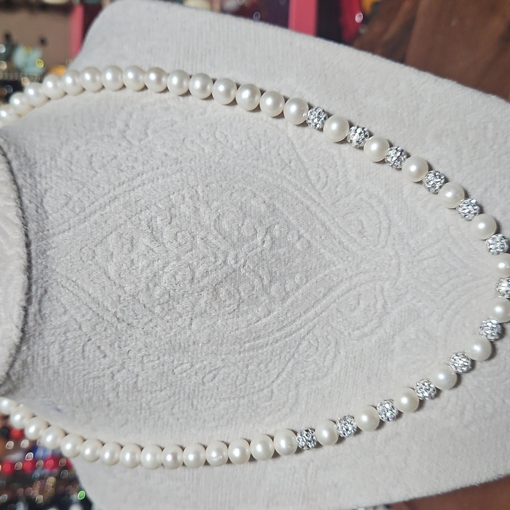 Cultured Fresh Water Pearl and Crystal 925 Silver Necklace